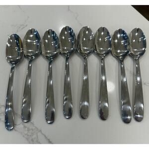 Cambridge Mark 11-23 Plain Flatware Silverware Lot of 8 Dessert Spoons Stainless